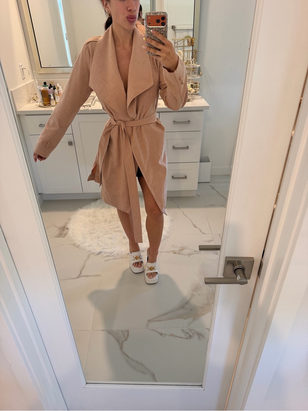 Light Cream/Blush Cooor Tie-Waist Trench Coat (M) by Halogen - Picture 5 of 9